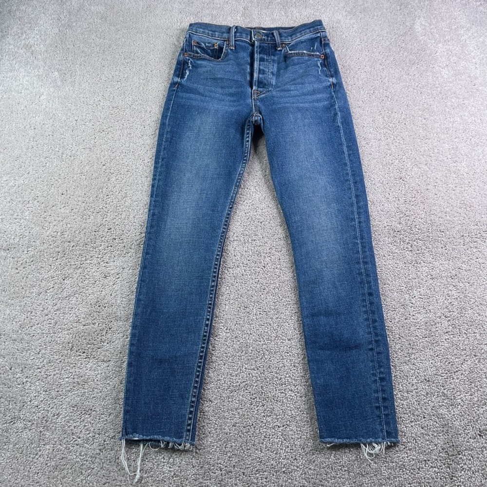 GRLFRND Jeans Womens 25 Blue Karolina High Rise Skinny Raw Hem Button Fly Denim